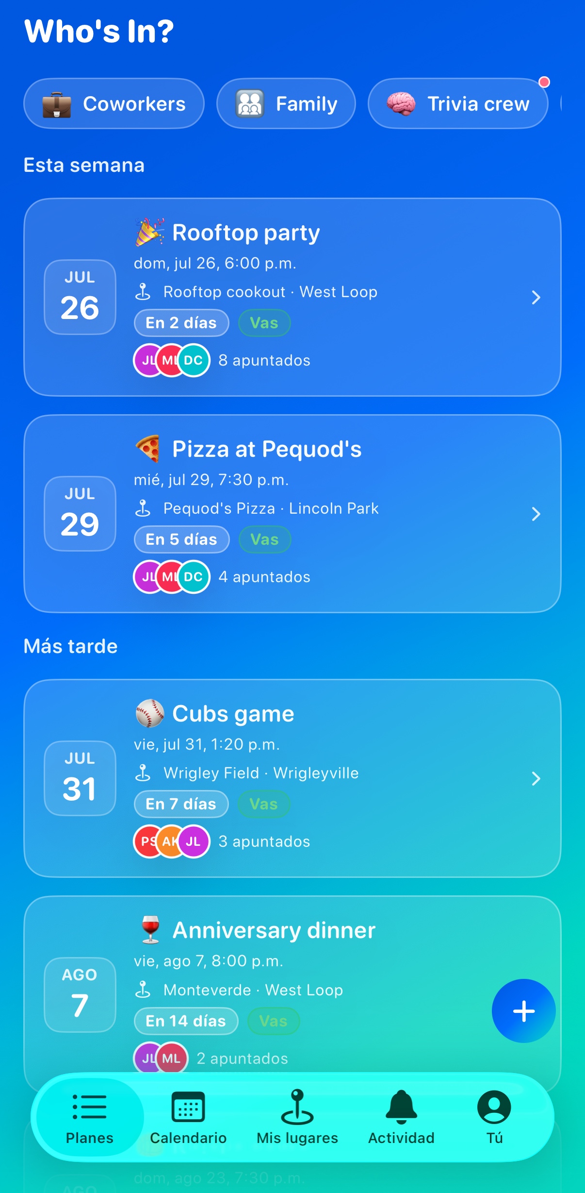 Whosly — Una app, todos tus planes